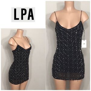 LPA spaghetti strap black dress with silver sequin